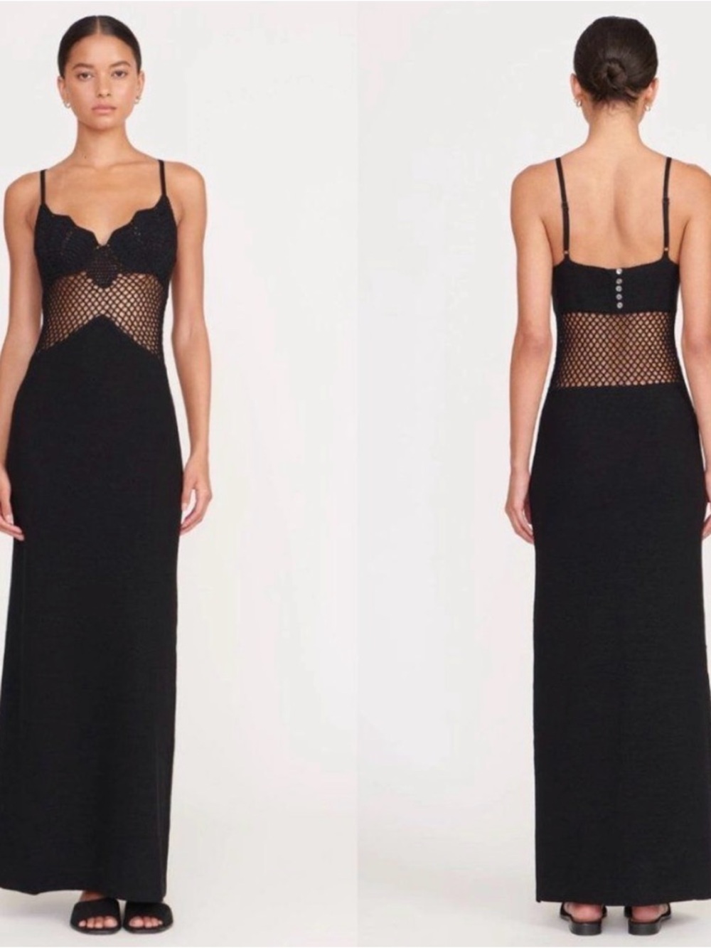 STAUD Tara Crochet Knit Maxi Dress Black Size Small